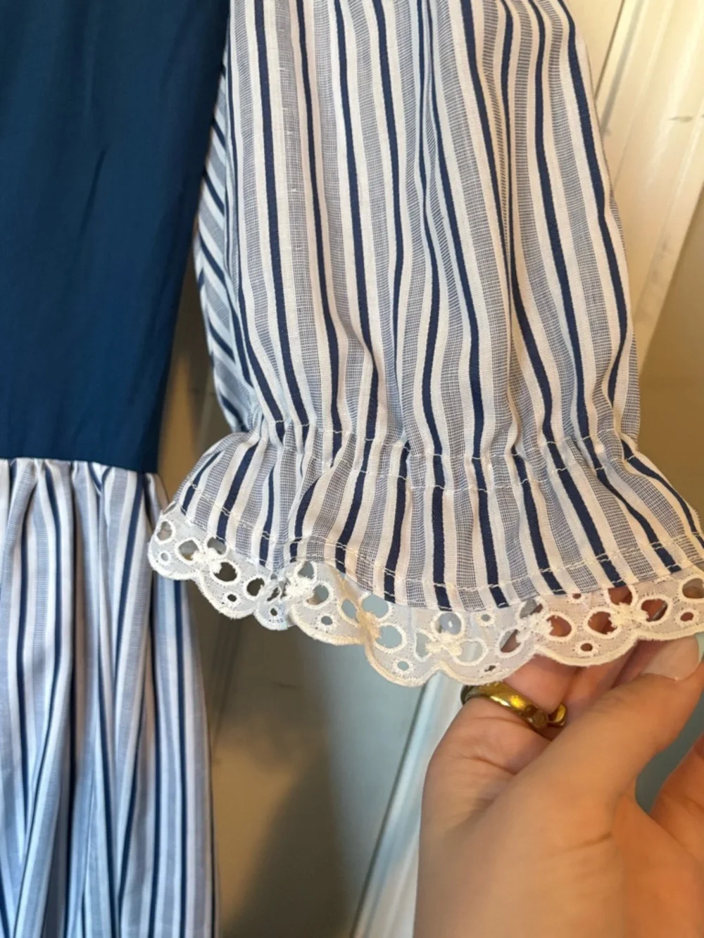 Vintage Blue & White Striped Puff Sleeve Mini Dress - Picture 9 of 13